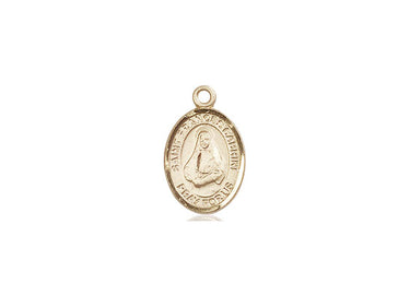 14kt solid gold small St. Frances Cabrini patron saint medal pendant, half inch by quarter inch, handcrafted in USA by Bliss Manufacturing