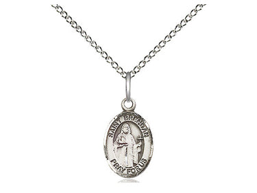 Small Sterling Silver St. Brendan the Navigator Patron Saint Medal Necklace 1/2 x 1/4 inch on 18 inch Chain by Bliss