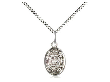 Sterling Silver St. Catherine Laboure patron saint medal necklace 1/2 x 1/4 inch pendant 18 inch chain by Bliss