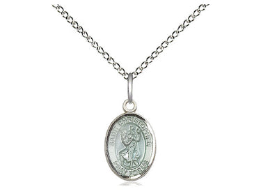 Sterling Silver St. Christopher blue epoxy patron saint medal necklace 1/2 x 1/4 inch pendant 18 inch chain by Bliss