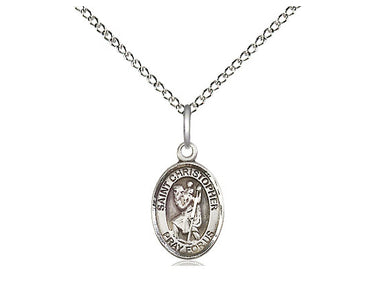 Sterling silver St. Christopher patron saint medal necklace 1/2 x 1/4 inches on 18 inch chain by Bliss