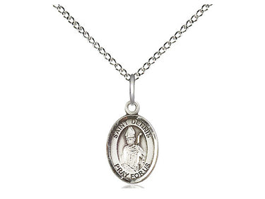 Sterling Silver St. Dennis Patron Saint Medal Necklace 1/2 x 1/4 inch with 18 inch chain by Bliss