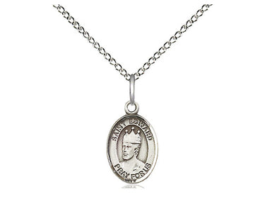 Small sterling silver St. Edward the Confessor patron saint medal necklace with 18 inch curb chain, handcrafted by Bliss Manufacturing USA