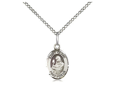 Sterling silver St. Clare of Assisi patron saint medal necklace 1/2 x 1/4 inches on 18 inch chain by Bliss