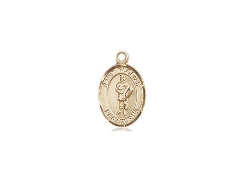 14kt solid gold small St. Florian patron saint medal pendant, half inch by quarter inch, handcrafted in USA by Bliss Manufacturing for firefighters