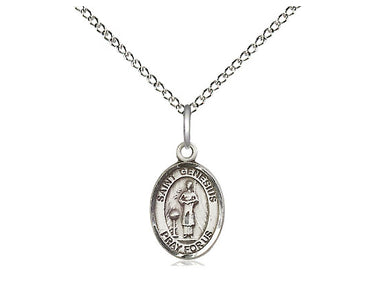 Sterling Silver St. Genesius of Rome patron saint medal necklace small 1/2x1/4 inch pendant 18 inch chain Bliss
