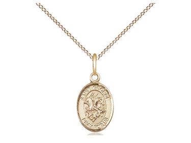 Small 14kt Gold Filled St. George patron saint medal necklace with 18 inch curb chain, handcrafted by Bliss Manufacturing USA