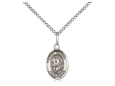 Small Sterling Silver St. George Patron Saint Medal Necklace 1/2 x 1/4 inch on 18 inch Chain by Bliss Manufacturing