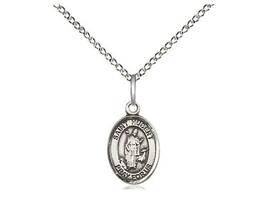 Sterling Silver St. Hubert of Liege Small Patron Saint Medal Necklace 1/2 x 1/4 inch with 18 inch Chain by Bliss