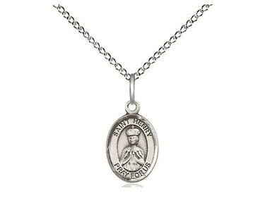Sterling Silver St. Henry II Small Patron Saint Medal Necklace 1/2 x 1/4 inch with 18 inch Chain by Bliss