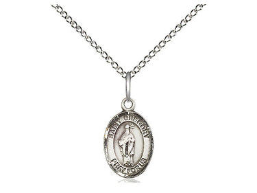 Small Sterling Silver St. Gregory the Great patron saint medal necklace with 18 inch curb chain, handcrafted by Bliss Manufacturing USA