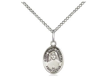 Small sterling silver St. Maria Faustina medal necklace with 18 inch curb chain, 1/2 x 1/4 inch pendant, handcrafted by Bliss Manufacturing USA