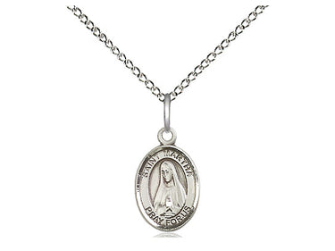 Sterling silver St. Martha patron saint medal necklace, 1/2 x 1/4 inches, 18 inch chain, Bliss Manufacturing