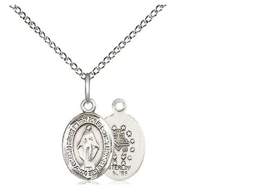 Small sterling silver Miraculous Medal necklace 1/2 inch pendant on 18 inch chain by Bliss