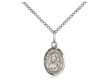 Sterling Silver Our Lady of Loretto Small Medal Necklace 1/2 inch by 1/4 inch on 18 inch Chain by Bliss Manufacturing