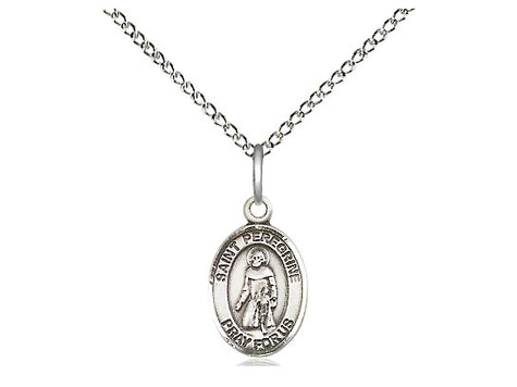 Small Sterling Silver St. Peregrine Laziosi patron saint medal necklace 1/2" x 1/4" with 18" chain by Bliss