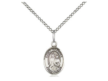 Sterling silver St. Raphael the Archangel small patron saint medal necklace with 18 inch chain by Bliss