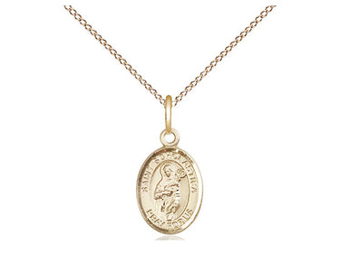 Small 14kt Gold Filled St. Scholastica Patron Saint Medal Necklace, 1/2 x 1/4 inch pendant on 18 inch chain, USA made by Bliss