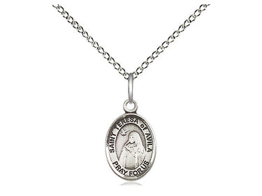 Sterling Silver St. Teresa of Avila Catholic patron saint medal necklace 1/2 x 1/4 inch on 18 inch chain by Bliss Manufacturing