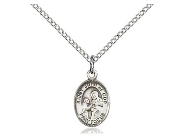 Sterling silver St. John of God patron saint medal necklace with 18 inch chain handcrafted by Bliss Manufacturing