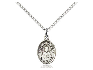 Sterling Silver Small St. Leo the Great Patron Saint Medal Necklace 1/2 x 1/4 inch with 18 inch Chain by Bliss