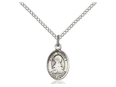Sterling Silver St. Bridget of Sweden small patron saint medal necklace 1/2 x 1/4 inches with 18 inch chain by Bliss