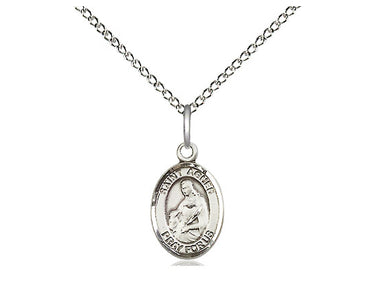 Sterling Silver St. Agnes of Rome Patron Saint Medal Necklace 1/2 x 1/4 inch with 18 inch Chain by Bliss