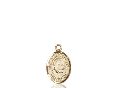 Small 14kt solid gold St. Vincent de Paul medal pendant, 1/2 inch by 1/4 inch, handcrafted by Bliss