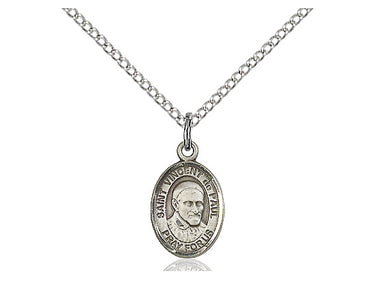 Sterling silver St. Vincent de Paul medal necklace with 18 inch chain, small 1/2 inch medal, by Bliss
