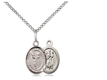 Small sterling silver St. Christopher cheerleading medal necklace, 1/2 x 1/4 inch with 18 inch chain, handcrafted by Bliss