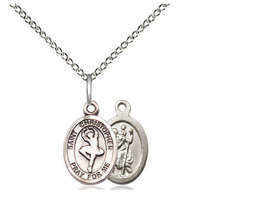 Small Sterling Silver St. Christopher Dance Pendant Necklace 1/2 x 1/4 with 18 Inch Chain by Bliss