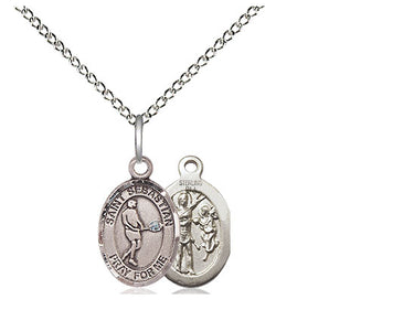 Small Sterling Silver St. Sebastian Tennis Medal Necklace 1/2 x 1/4 inch on 18 inch chain by Bliss Manufacturing