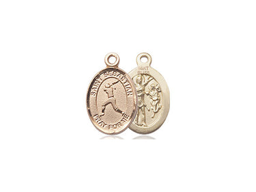 14kt solid gold small St. Sebastian softball medal pendant 1/2 x 1/4 inch handcrafted by Bliss