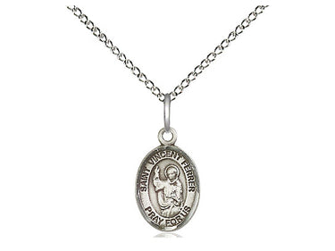 Small Sterling Silver St. Vincent Ferrer Patron Saint Medal Necklace 1/2 x 1/4 inch 18 inch Chain Bliss