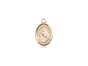 Small 14kt solid gold St. Madonna Del Ghisallo patron saint medal for cyclists, 1/2 x 1/4 inches, handcrafted by Bliss Manufacturing USA