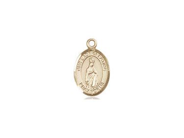 Small 14kt solid gold Our Lady of Fatima medal pendant handcrafted by Bliss Manufacturing