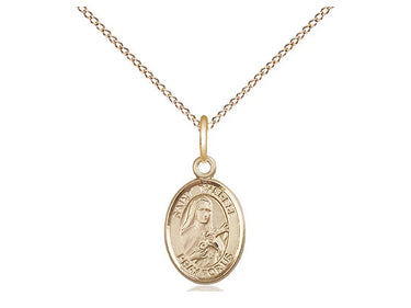 14kt Gold Filled St. Therese of Lisieux Little Flower Medal Necklace, 1/2 x 1/4 inch with 18 inch chain, USA made by Bliss