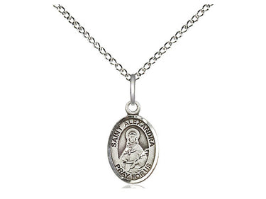 Small Sterling Silver St. Alexandra Patron Saint Medal Necklace 1/2 x 1/4 inch with 18 inch Chain by Bliss