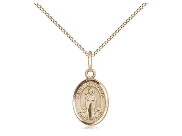 14kt gold filled St. Barnabas small patron saint medal necklace, 1/2 x 1/4 inches on 18 inch curb chain, handcrafted by Bliss USA