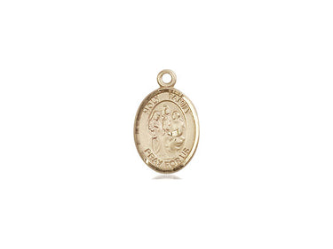 14kt solid gold small Holy Family medal pendant 1/2 x 1/4 inch handcrafted by Bliss Manufacturing USA