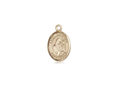 14kt solid gold St. Gertrude of Nivelles small patron saint medal pendant, 1/2 x 1/4 inch, handcrafted by Bliss Manufacturing