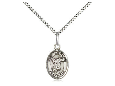 Small Sterling Silver St. Stephanie Patron Saint Medal Necklace with 18 inch chain by Bliss Manufacturing