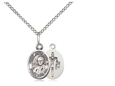 Small Sterling Silver St. John Paul II Patron Saint Medal Necklace with 18 Inch Curb Chain by Bliss Manufacturing