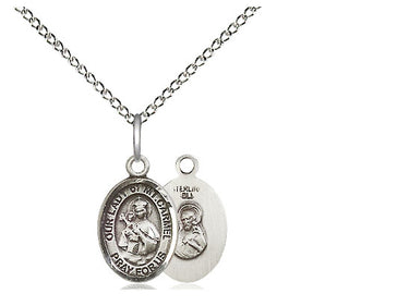 Sterling silver Our Lady of Mount Carmel medal necklace, small 1/2 inch pendant on 18 inch chain, handmade by Bliss