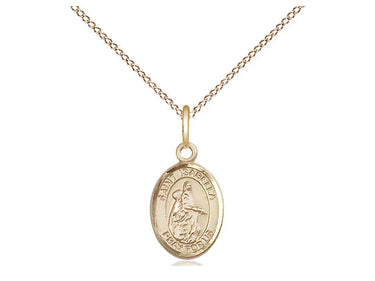 Small 14kt gold filled St. Isabella of Portugal patron saint medal necklace, 1/2 inch x 1/4 inch pendant, 18 inch curb chain, handcrafted by Bliss