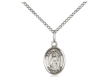 Sterling Silver St. Grace patron saint medal necklace small 1/2x1/4 inch pendant 18 inch chain Bliss