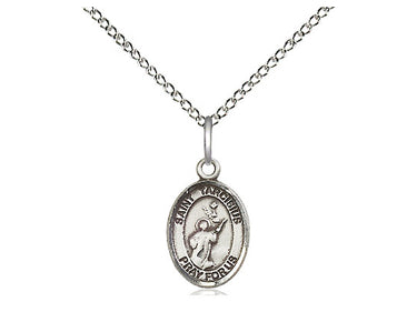 Sterling silver St. Tarcisius patron saint medal necklace, small 1/2 x 1/4 inch pendant on 18 inch chain, handcrafted by Bliss Manufacturing USA