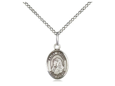 Sterling Silver St. Bruno Small Patron Saint Medal Necklace 1/2 x 1/4 inches on 18 inch Chain by Bliss