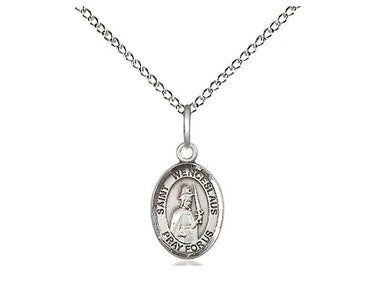Sterling Silver St. Wenceslaus Small Catholic Medal Necklace 1/2 x 1/4 inch on 18 inch Chain by Bliss