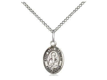 Sterling Silver St. Basil the Great Small Patron Saint Medal Necklace 1/2 x 1/4 inches on 18 inch Chain by Bliss